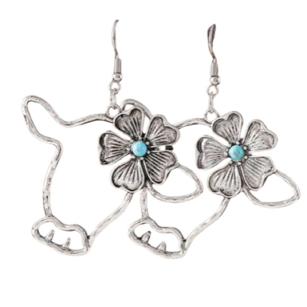 Vintage Retro Bohemian Silver Western Horse Dangle Turquoise Earrings NEW
